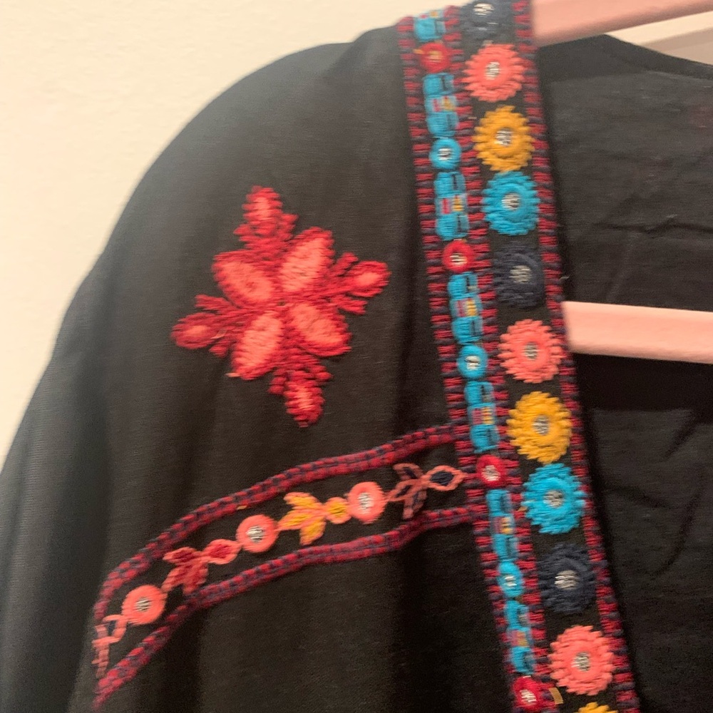 Tolani Black Cotton Kimono with Multicolor Embroidery - Picture 7 of 9